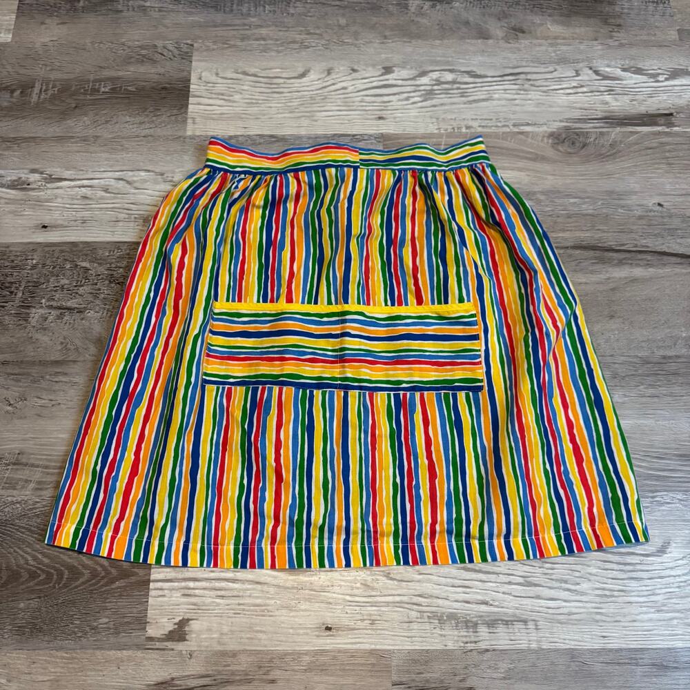 Vintage Rainbow Stripe Cotton Apron Handmade Tie Waist Pocket 90s
